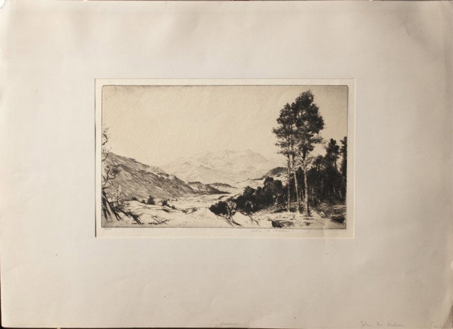 William Lee Hanky, Etching on Paper: Titled "Les Dunes," depicting a landscape scene. William Lee Hanky (1869-1952), British. Signed in LL and monogrammed W.L.H. in the plate as well. Unframed, 7" H x 8.5" W, sight. In very good conditio