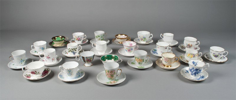 Grouping of (46) Porcelain Cups & Saucers: Includes Bareuther, Staffordshire, Royal Stuart, Nortake, Royal Vale and more, all finely decorated to depict floral designs. All in very good condition.