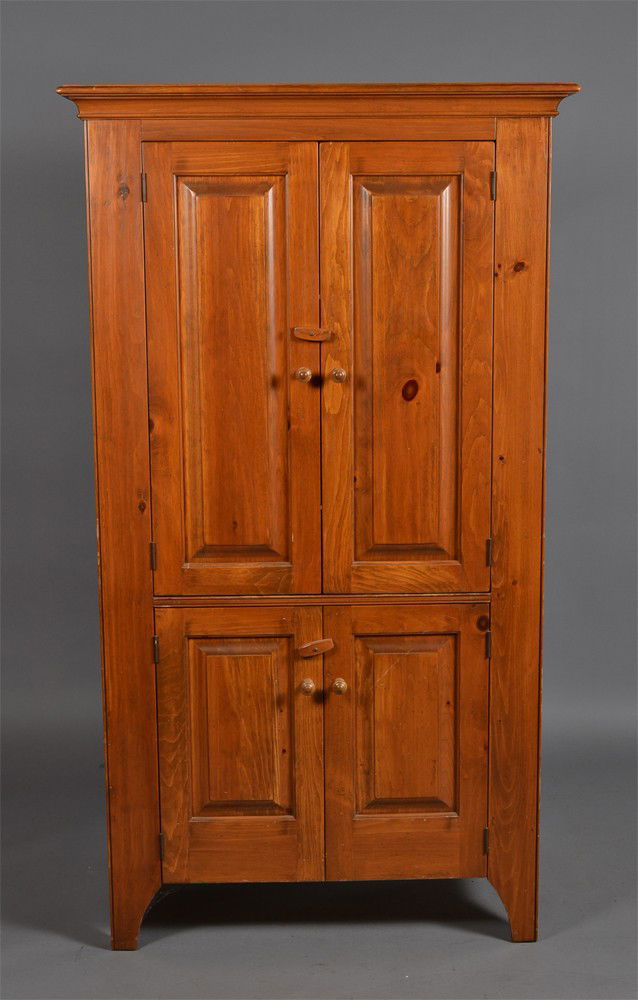 Two Door Pine Armoire: Armoire has two upper over two lower doors with upper area having two interior shelves and lower having one interior shelf. Upper area can also be used for television. Measures 64.75" H x 33" W.