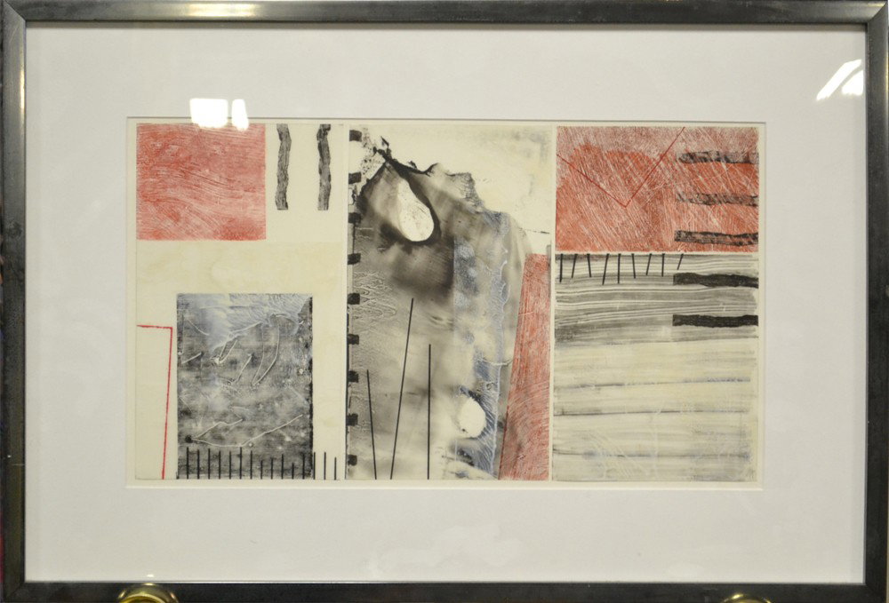 Nanette Carter, Oil Painting on Mylar: Titled, "Burundi #5," in triptych, each depicting abstract views. Artist tag from G. R. N'Namdi Gallery with title and dated 1996 en verso. Nanette Carter, (1954-) New York/New Jersey/Syrian Arab Repu