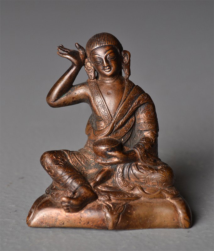Chinese-Tibetan Bronze White Tara: Holding a bowl and the other hand in Buddhist Mudra 19th C., 2/8"H.