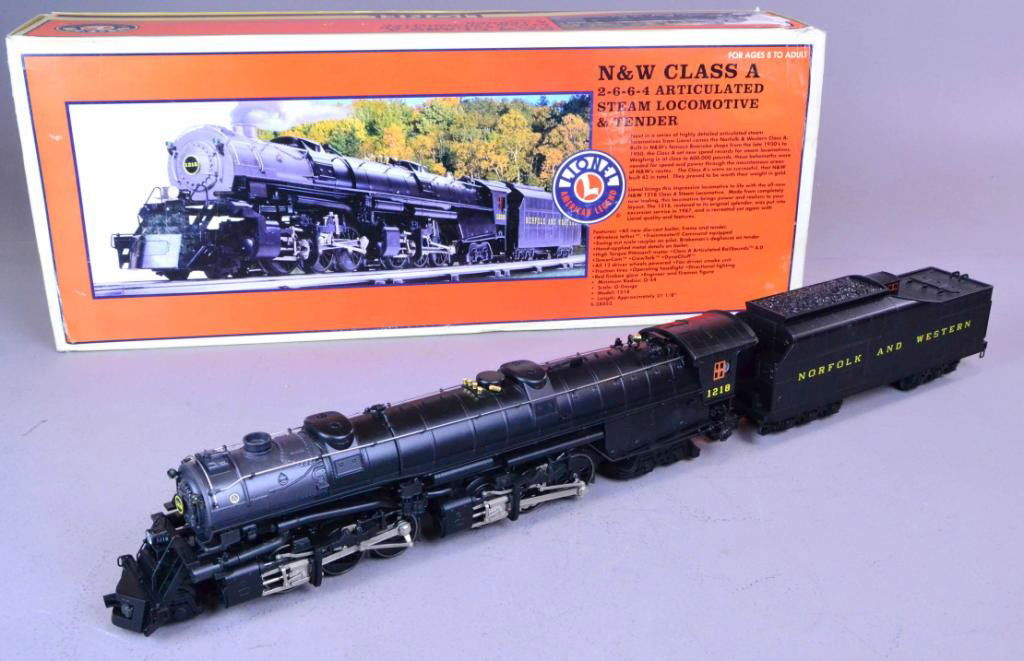 LIONEL N & W CLASS A LOCOMOTIVE & TENDER: Lionel Norfolk & Western Class A 2-6-46-28052 classic black in color. New in box, box slightly damaged. Private collection Oxford, MI.