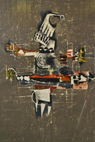 JOHNNY FRIEDLAENDER LITHOGRAPH: Geometric motif with a grey background, signed in pencil LR Johnny Friedlaender (1912-1992), LL in pencil 42/290, verso certificate of authenticity from Park West Galleries,32" H x 23" W sight, 38.5" 