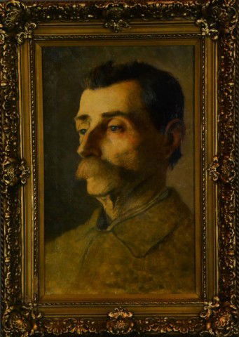 ATTRIBUTED ALBERT ANKER OIL ON CANVAS: 19th century Swiss school, portrait of a farmer, verso signed on stretcher, Anker in pencil Bern titled "Kopf Natur Studie", gallery label on stretcher 'Kunsthandlung H. Appenzeller, Zurich Switzerlan