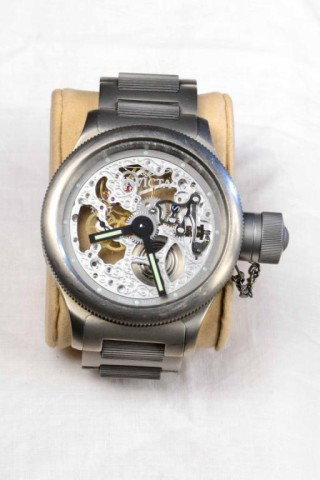 INVICTA MEN'S RUSSIAN DIVING WATCH #3467: Sturdy Swiss made Russian Diver, Model 3467, solid stainless steel case, skeleton movement, flame fusion crystal, special screw in crown protective cap, Trinate luminous hands, band and case matte pew