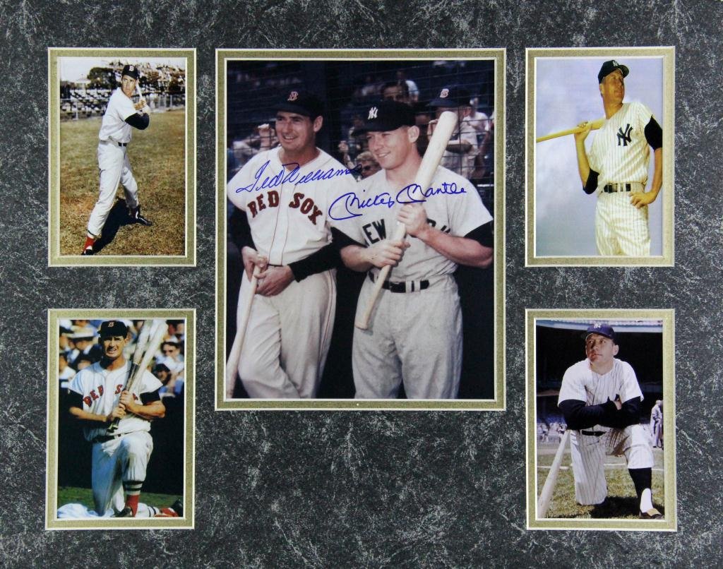 Ted Williams & Mickey Mantle Signed Photograph: Five matted photographs of Williams and Mantle. Verso YMC Sports Certificate of Authenticity, 16" x 20".