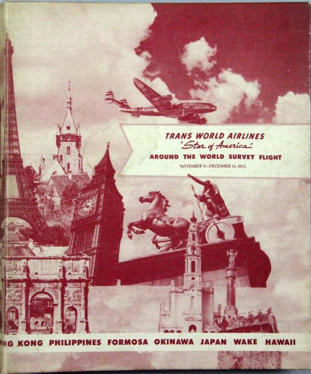 1952 Unique TWA Airlines Word Tour Photo Album: To include 22 plastic sleeves, replete with photos of the Trans World Airlines "Star Of America" Around the World Survey Flight, November 11 to December 14, 1952. Replete with photos from around the w