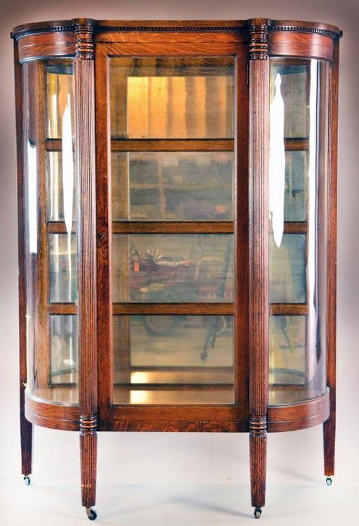 21 Antique Curved Glass Oak Curio Cabinet Aug 25 2012