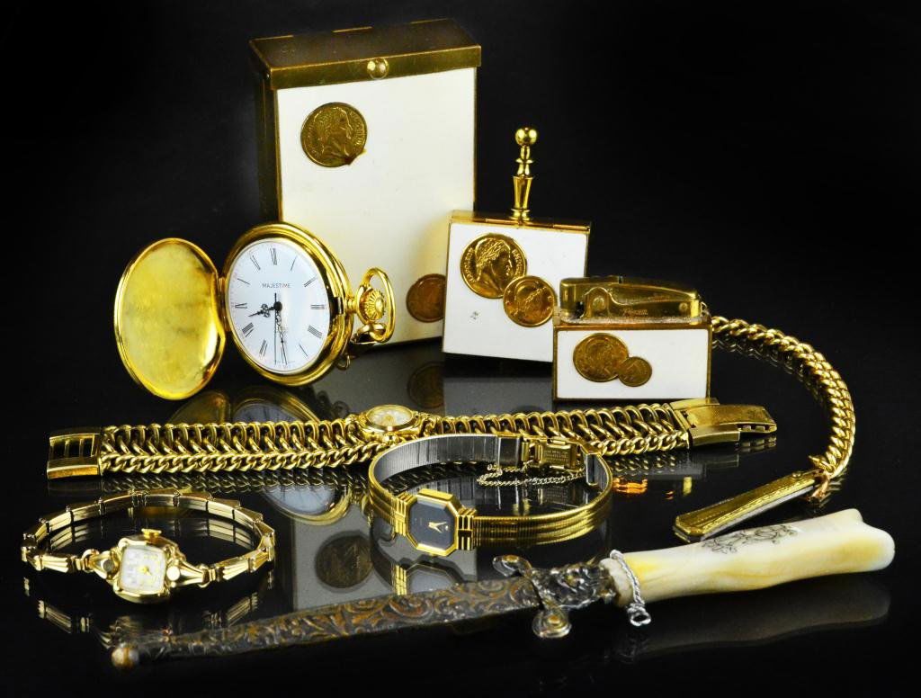 (8) Ladies Watches Including Bucherer Bulova: To include a ladies Bucherer watch in original box, a ladies Bulova in original box, both circa 1940's, a ladies Pulsar in original box, a Majestime pocket watch with fob in original box, a ladies smo