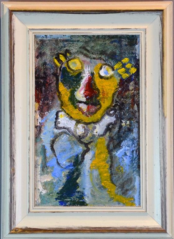 Style Of Karel Appel Oil Painting On Canvas: Titled "Sun Powers," inscribed upper right into paint when wet. Karl Appel (1921 - 2006) was a New York, French & Italian artist known for his abstract paintings and sculpture, 21.5" H x 13.25" W sigh