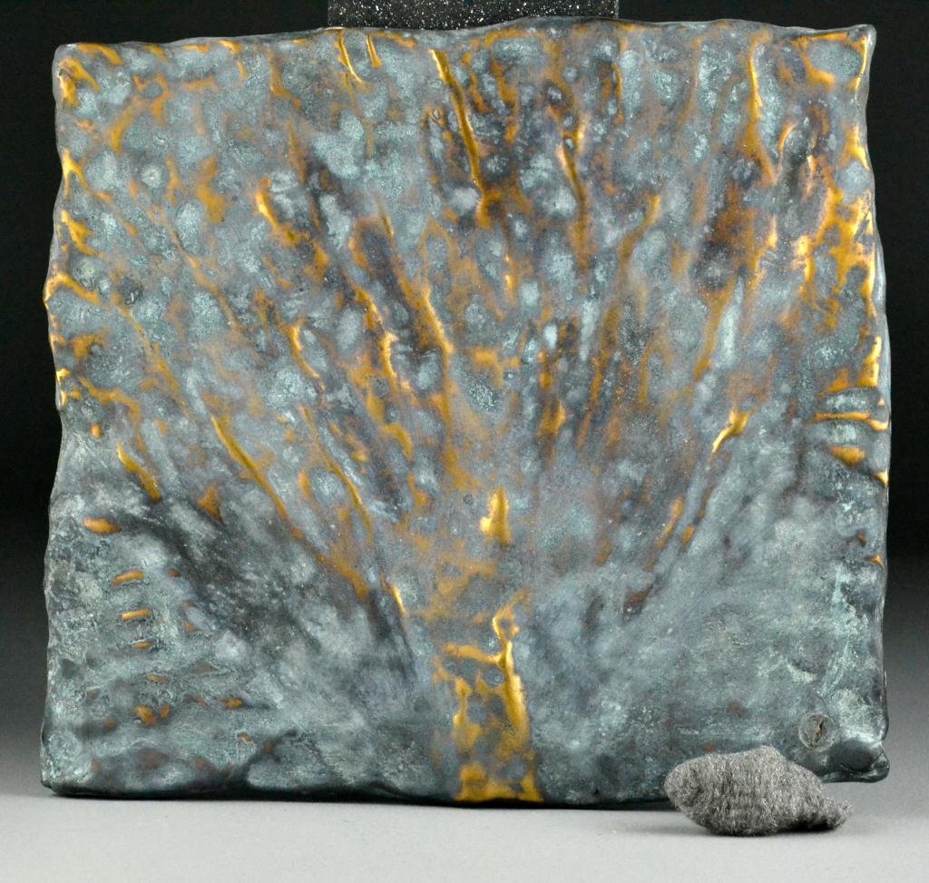 Lumax Felchlin Bronze Sculpture: Titled "The Tree of Life" formed and baked at the Craft Takiton in Tokyo, cast in bronze by the Fonderie Artistiche in Verona, 12" H x 13" W, in its original wooden shipping crate with steelwool pad f