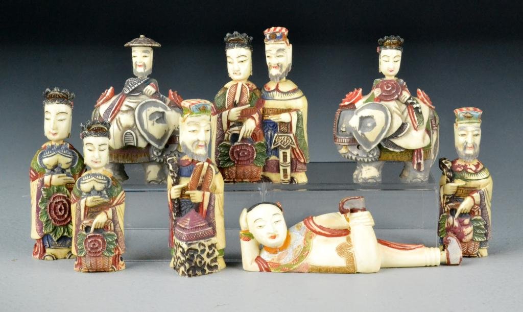 (8) Chinese Polychrome Painted Ivory Snuff Bottles