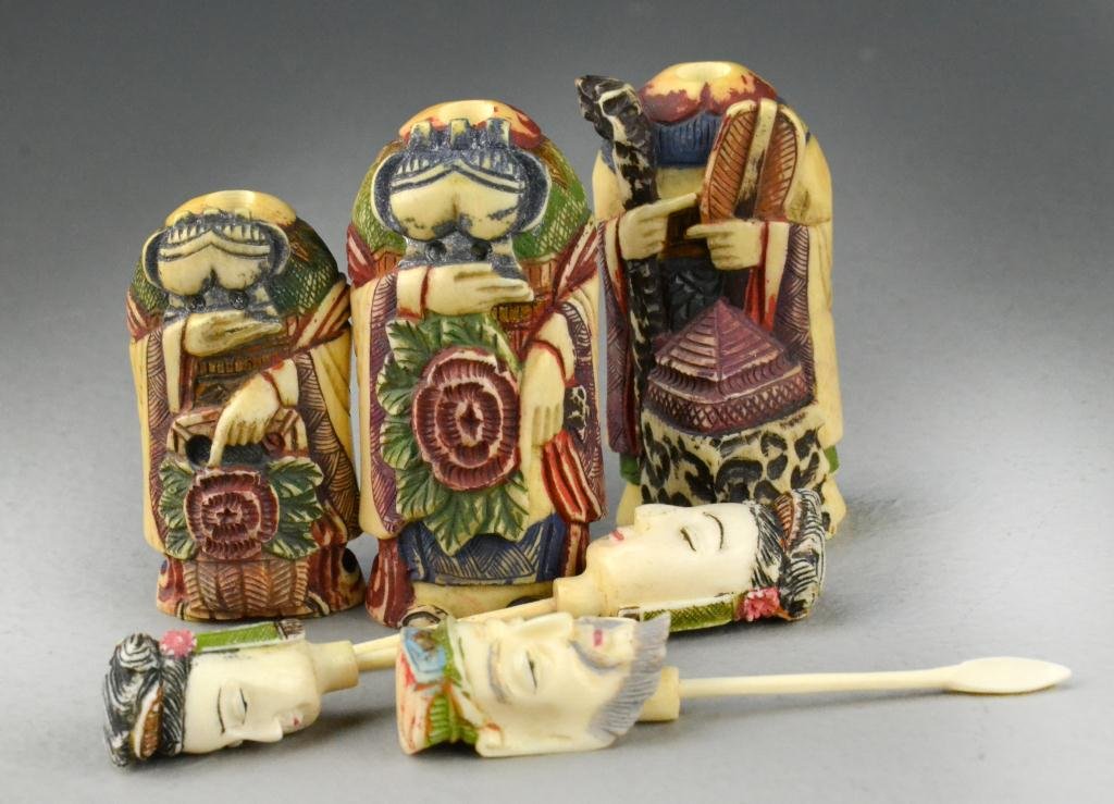 (8) Chinese Polychrome Painted Ivory Snuff Bottles - 3