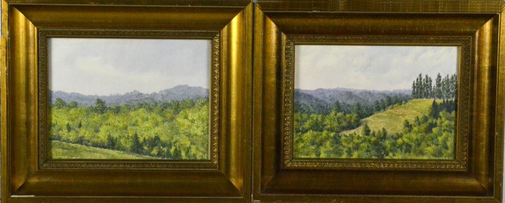 (Pr) Thomas Kneff Watercolors on Board: One depicting Poplar Woods and the other Leelanau Wooded Hills, possibly Thomas Knett, each signed 1972, one lower left and one lower right, heavy gilt frames, 10" H x 13" W sight, 17" H x 20" W. Cond