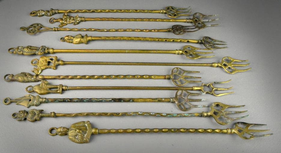 (11) Antique English Brass Toasting Forks