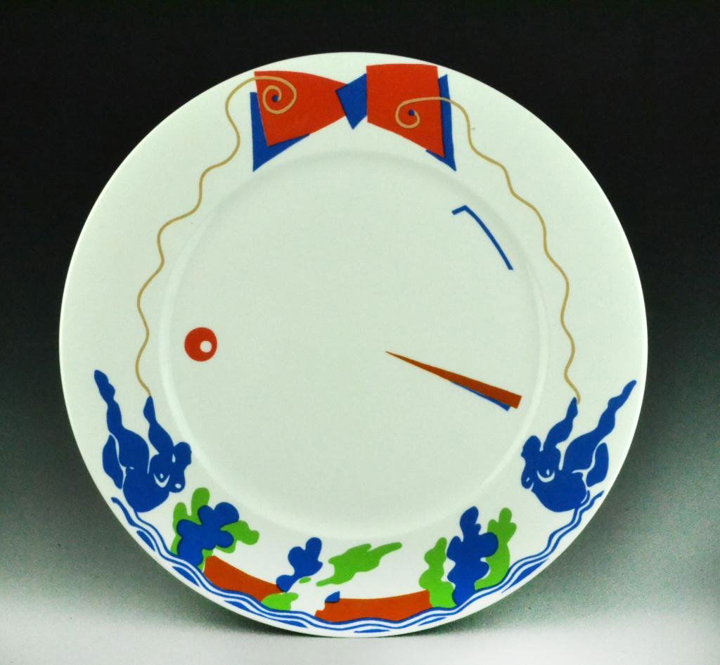 Villeroy & Boch Designer Plate: Contemporary design on plate, marked on back 'Design by Adam D. Tihany, 1995, made especially for the James Beard Awards,' 12" Diameter. Private collection of Fort Gratiot gentleman.