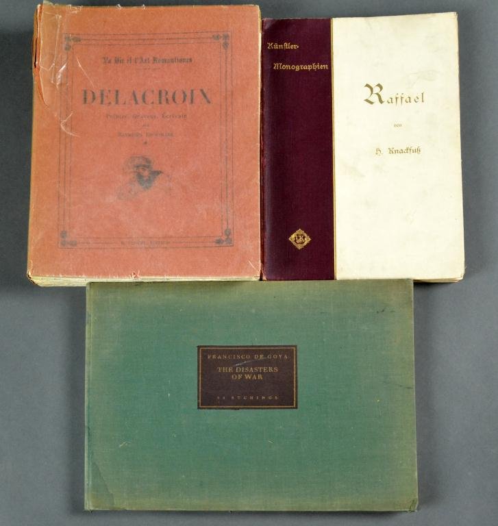 (3) Delacroix, Goya & Raphael Art Books: To include a Delacroix soft cover book in French, by Raymond Escholier, H. Floury editor, 1926. 10.5" H x 8" W. Also a Francisco De Goya, "The Disasters Of War," with 85 etchings reproduced in actual 