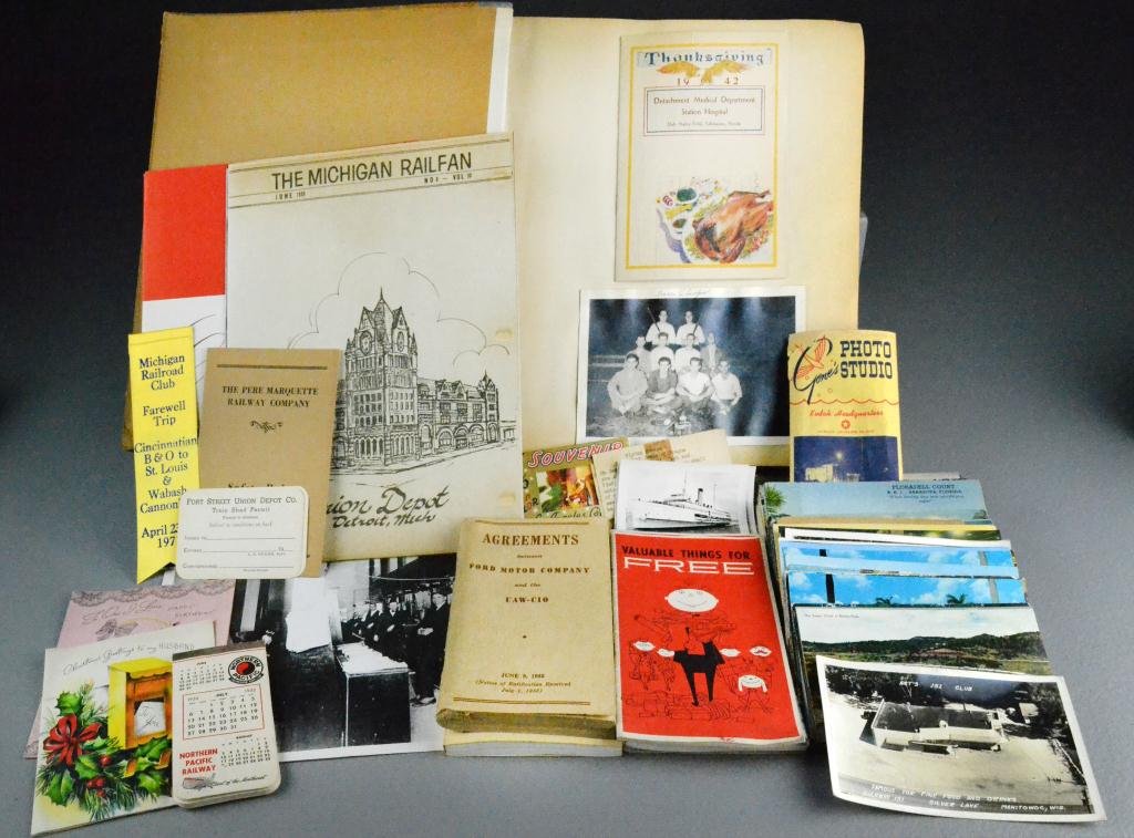 Scrapbook Of The Station Master Det. Union Depot: To include the scrapbook of World War Two medic veteran, Army baseball league player, and the last Station Master at the Detroit Union Depot, Leon Wojcik, featuring photos, letters, articles, concerni