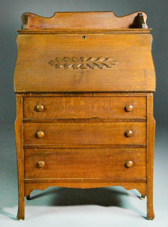 Antique Drop Front Secretary Desk with 3 Drawers