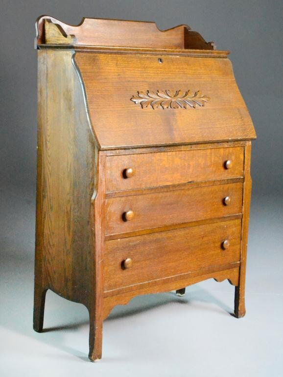 Antique Drop Front Secretary Desk with 3 Drawers Lot 33