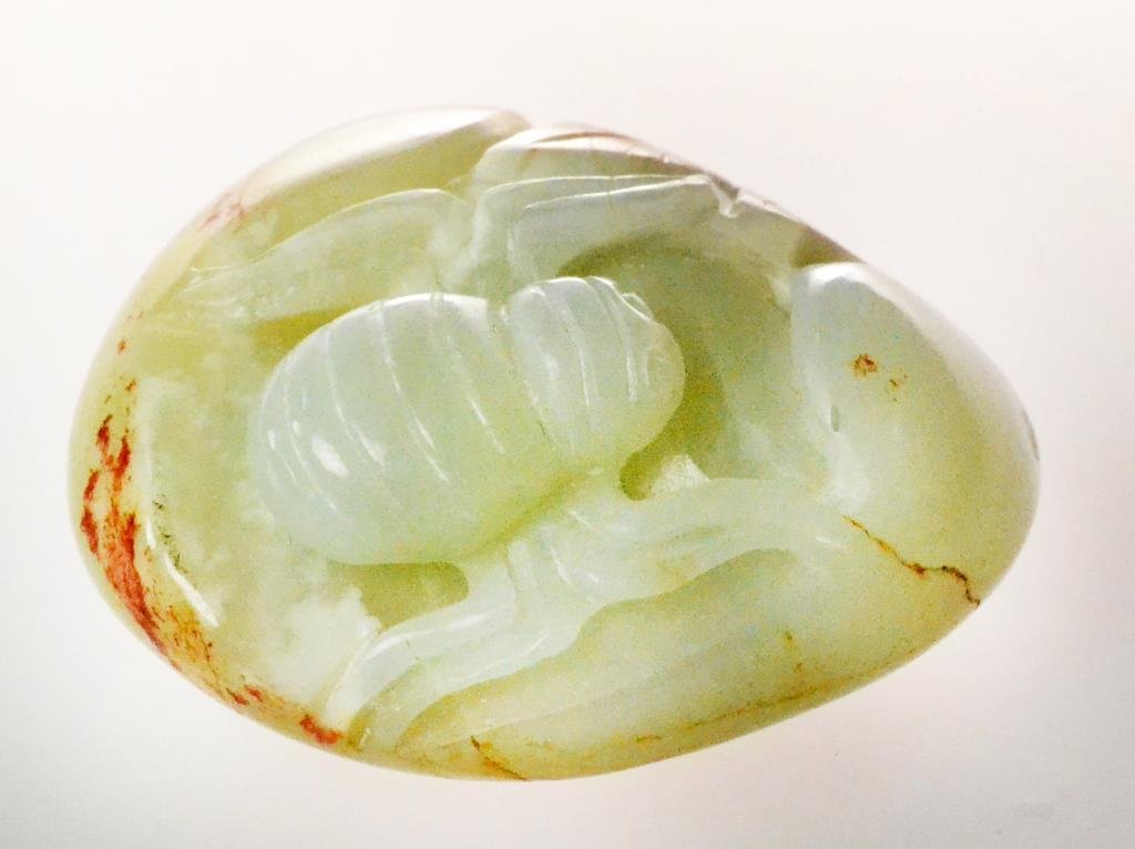 Chinese Carved Jade Pendant: Carved to depict beetle, 1.25"L, circa late 19th/early 20th century. Private collection Troy Michigan.