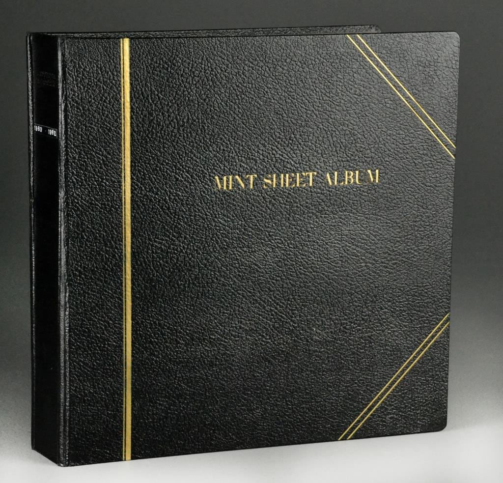 1960 -1962, Four Cent U.S. Mint Sheet Album $440.00 Fac: To include 1960 to 1962, four cent U.S. mint sheet commemorative stamp album with a $440.00 face value.