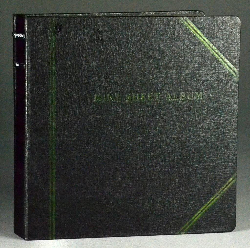 1949 - 1956 U.S. Mint Sheet Album $215.00 Face Value: To include a 1949 - 1956 mint sheet album of commemorative .03c stamps & 200 five cent Mathew C. Perry stamps, with a $215.00 face value.