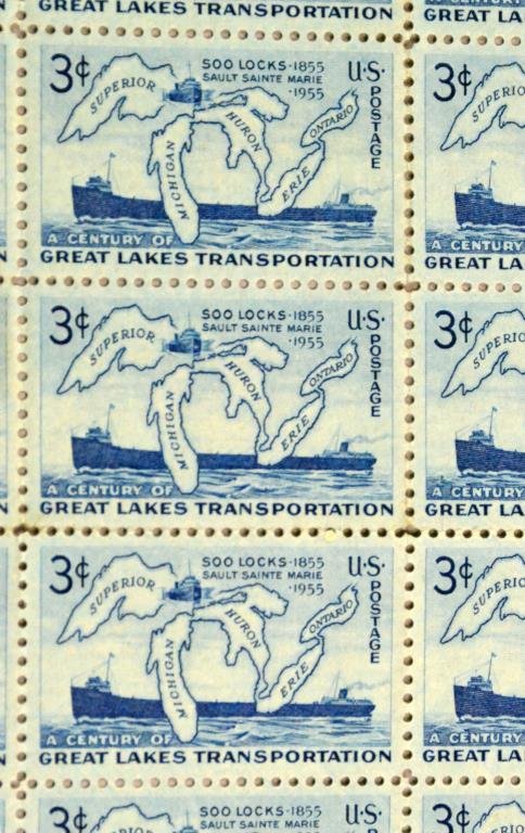 (2) 1953 - 1959 U.S. Mint Sheet Folders $160.00 Face Va: To include two folders of mint sheets: one of 1953, 54, 55, .03c commemorative stamps including Michigan State College. Great Lakes Transportation & Soo Locks, 300th Anniversary of New York City, Gene