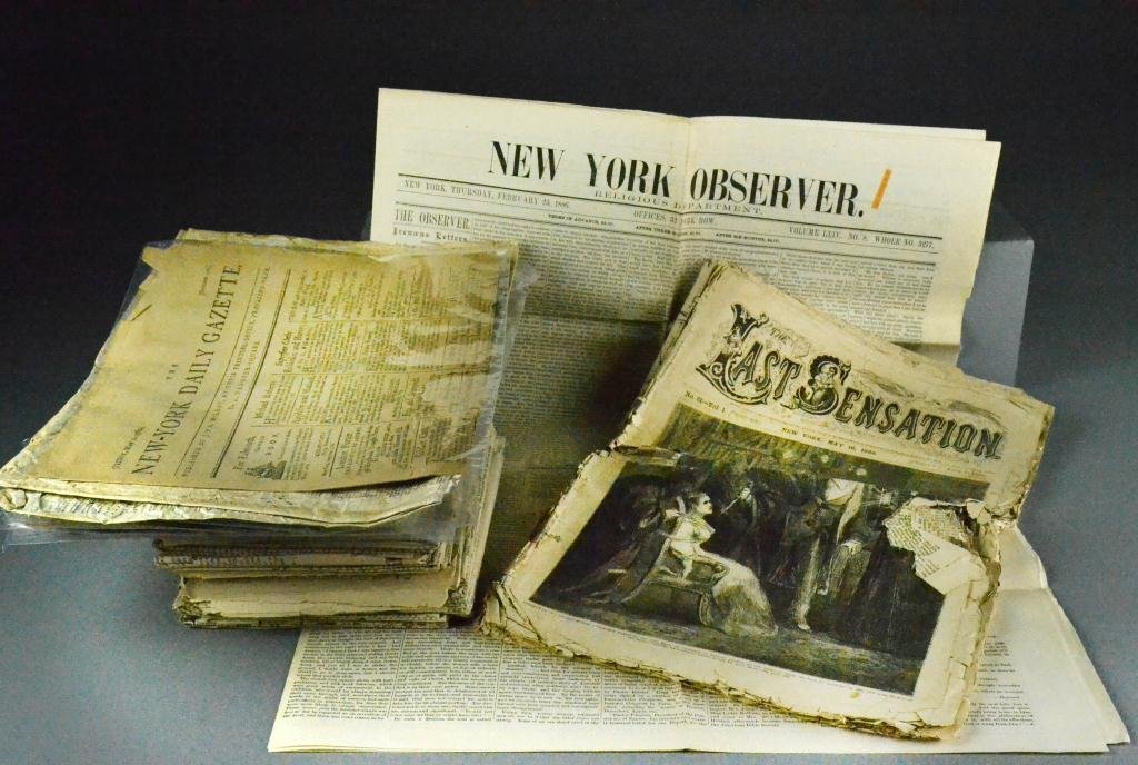 (50+) A Variety Of Mostly 19th Century Newspapers: To include 30+ New York Observer newspapers from the 1880's in very good condition, and a variety of publications in various states of condition, including: The Last Sensation, May 16, 1868, National 