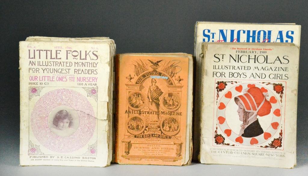 (70) 19th & Early 20th Century Children's Magazines: To include 10, Our Young Folks, 1865 to 1872. 28, Little Folks, 1899 to 1902. 19, The Youth's Companion, 1924 to 1927. 6, St. Nicholas, 1909 to 1938. 4, Harper's Young People, 1884,1885. 3, The Little