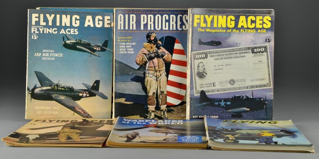 (20) 1940's Aircraft Magazines: To include 1940's aircraft magazines with the following titles: Flying Aces, Flying, Air Progress, Warplanes of the World, conditions vary