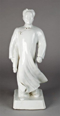 Chinese Cultural Revolution Porcelain Figure: Depicting Chairman Mao Tse Tung in monochrome color, 17.75"H, circa 1960's.