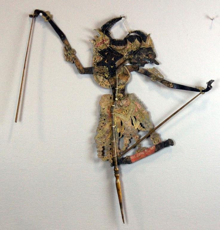Chinese Tibetan Wood & Copper Puppet: To depict an elderly woman with remnants of gold, blue, and red paint 30.25"L, circa late 19th century. Important West Bloomfield Michigan Collection.