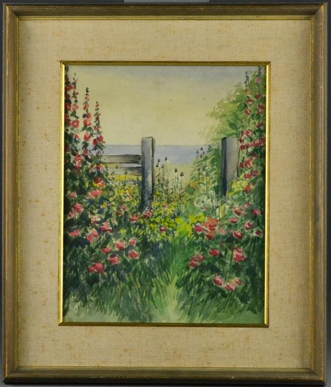 Bears The Signature Childe Hassam Watercolor Painting: Finely painted to depict a garden flanked by a lake, signed lower left. Childe Hassam(1859-1935) Was an American artist known for flag parades, figure & interior scene painting, and etchings. 13.5"H X