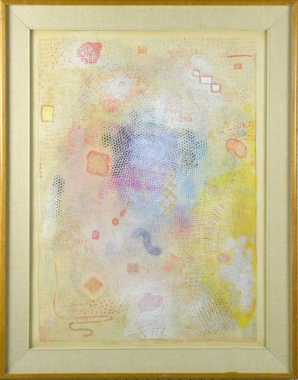 Robert Natkin Monoprint on Paper: Titled Intimate Lighting, depicting an abstract image of various textures, lines, and shapes, signed left side center Natkin 1973 Intimate Lighting 1973, Robert Natkin (1930-2010) was a New York artis