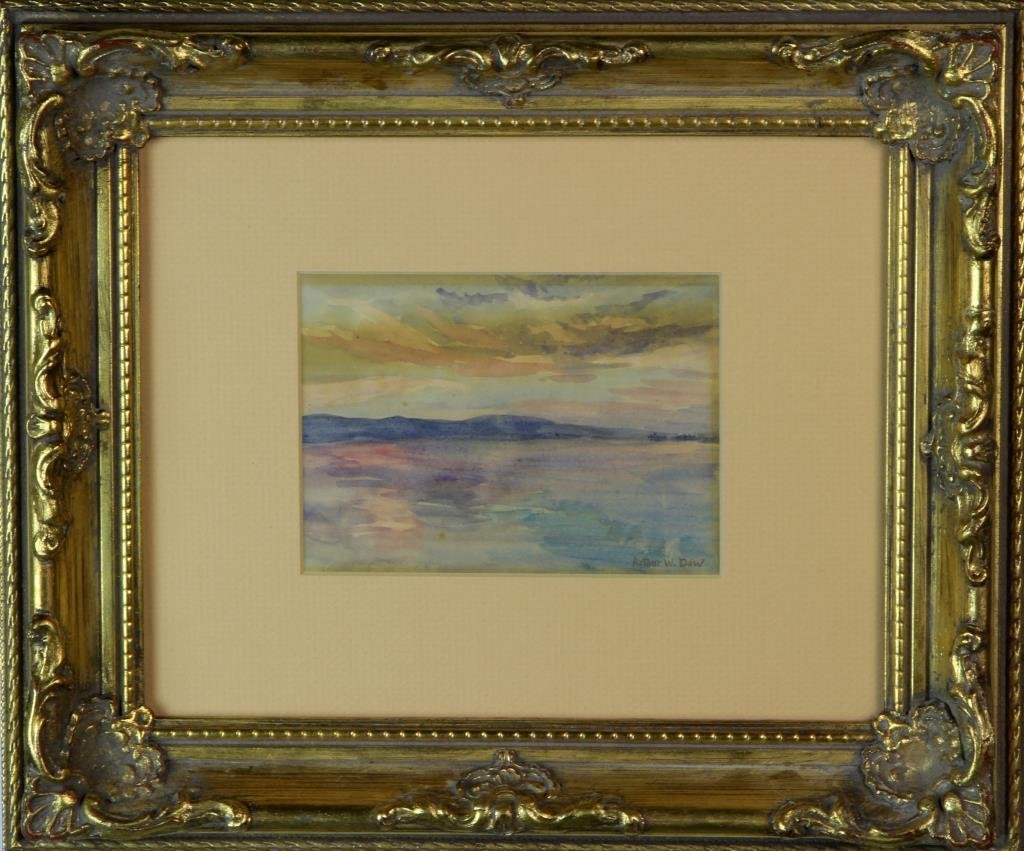 Arthur Wesley Dow Watercolor Painting on Paper: Depicting an Ipswich land/seascape, signed lower right "Arthur W. Dow" Arthur Wesley Dow (1857-1922) an American artist who lived and worked in New York and Massachusetts known for landscape, coastal