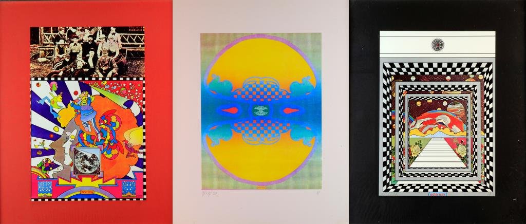 (3) Peter Max Lithographs: To include one lithograph dated 9-12-1972 in pencil and the number 11 one dated 6-25-1971, and one dated 2-14-1972, all measure 20.75" H x 17" W framed.