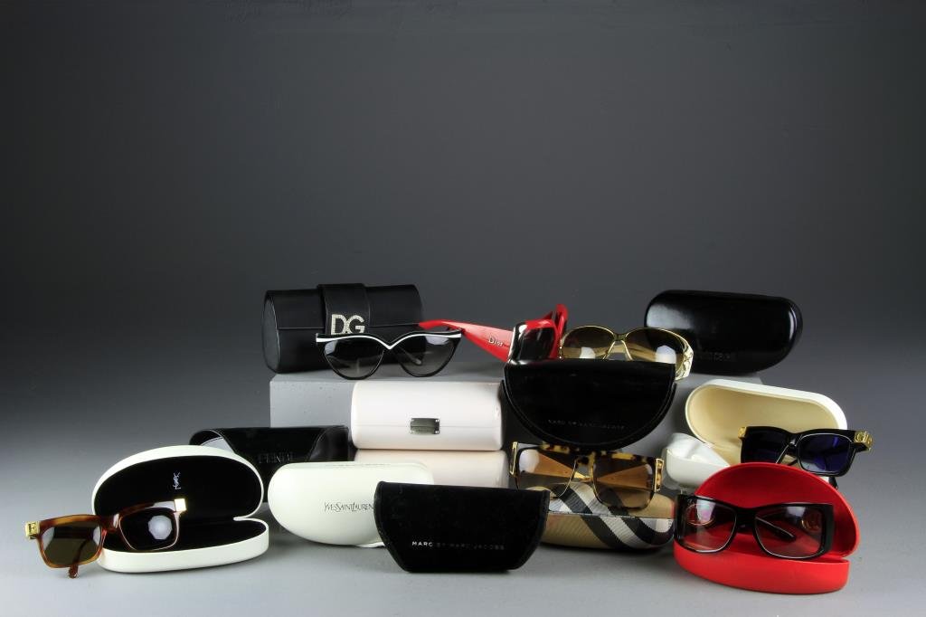 (7) Pair Designer Sunglasses and Extra Cases: To include (2) Gianfranco Emmanuele/Paris, Roberto Cavelli, Israel signed but inelligiable, (2) Christian Dior. Most glasses in unassociated cases together with five extra designer cases. Condition to