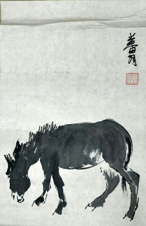 Chinese Ink Painting on Paper Manner of Li Quchan: Chinese Ink Painting on Paper Manner of Li Quchan. Depicting a standing horse, with calligraphic signature and red seal, 15" W x 19" L. Condition: good. Property of a Grosse Pointe, Michigan, gentlema