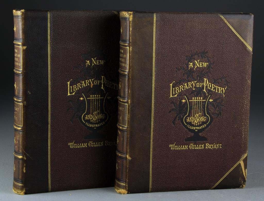 2 Vol. Set 1877 A New Library Of Poetry, William C.: A New Library of Poetry and Song, Illustrated, by William Cullen Bryant, Fords, Howard, & Hulbert, 1877, two volume set,illustrated with steel portraits, & wood engravings, decorative embossed & gilt 