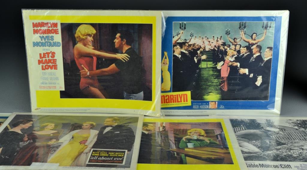 (6) Let's Make Love, Marilyn, Misfits, Lobby Cards Etc.: Lobby cards featuring films of Marilyn Monroe: The Misfits, 1961, 47/61. Let's Make Love, 1960, 60/259. Marilyn, 1963, 63/120. Lobby Card featuring Bette Davis, All About Eve, 1950, 50/574.