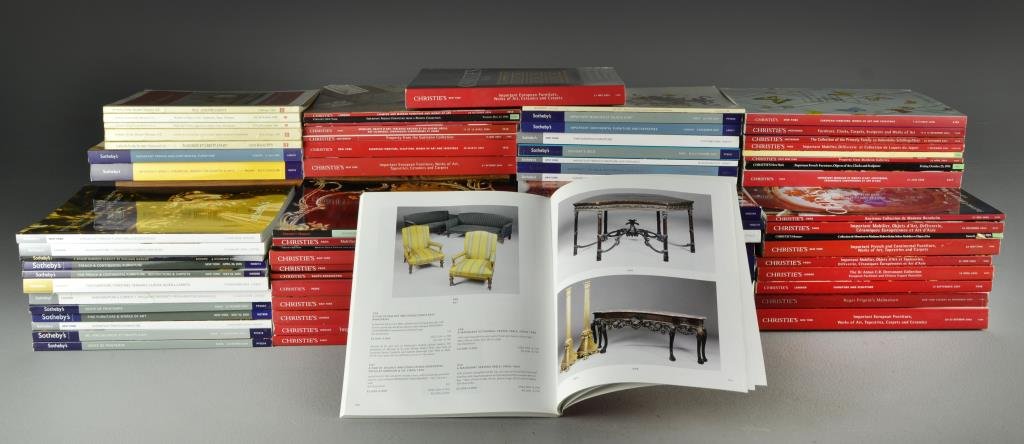 (74) Sotheby's & Christie's Catalogs Continental: A collection of 74 Sotheby's and Christie's auction catalogs pertaining to important and fine French and continental furniture, tapestries, and decorative works of art.