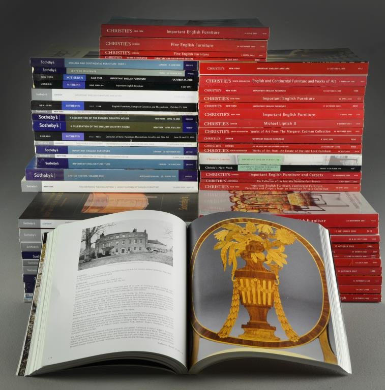 (58) Sotheby's & Christie's Catalogs British Furniture: A collection of 58 Sotheby's and Christie's auction catalogs pertaining to important, fine British as well as continental furniture and decorative works of art.