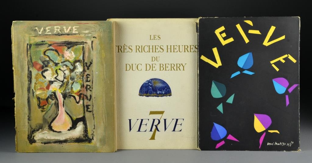 (3) Issues French Verve Magazine: To include Numbers 4, 7 & 8 of French magazine "Verve: An Artistic and Literary Quarterly", Printed in France, Directed by E. Tériade, published in 1939-1949, measure 14.25"H x 10.75"W closed. Condit
