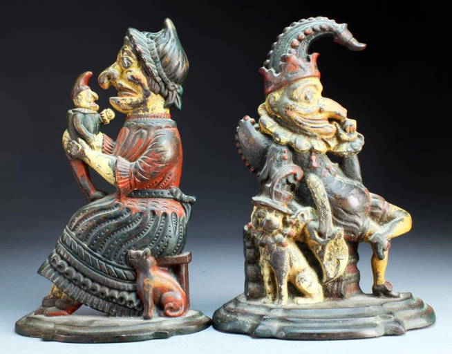 Pr. Antique Cast Iron Punch & Judy Door Stops