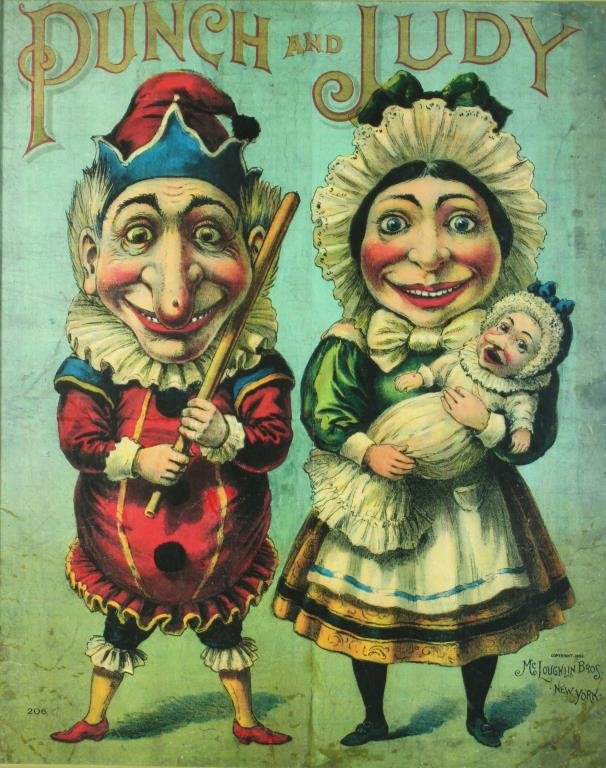 Punch and Judy Framed Color Lithograph Poster