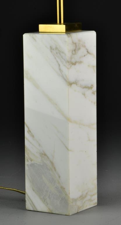Mid Century Marble Table Lamp: Possibly Knoll, of solid marble rectangular form, 11.25"H, circa mid 20th century, unmarked. Condition, minor rim chips and nicks to corners otherwise good.