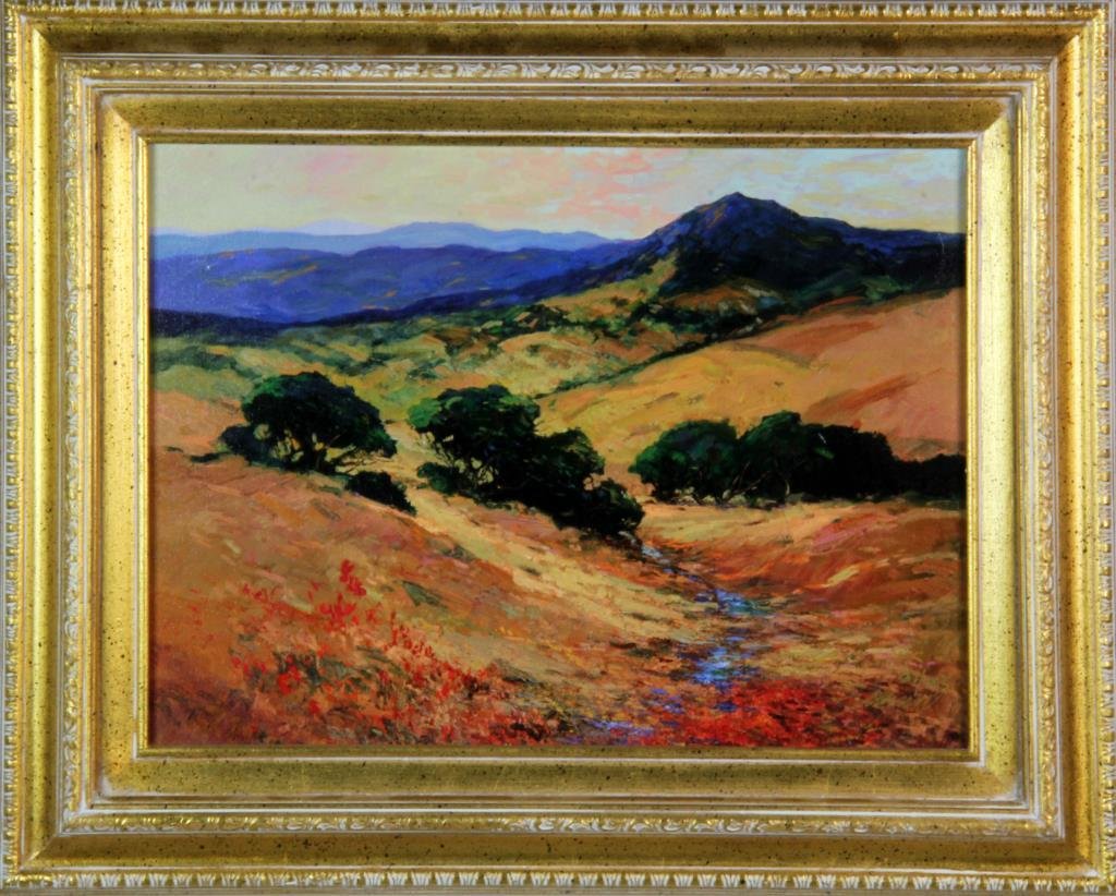 Michael Schofield Giclée on Canvas: Titled: "California Poppies", depicting a mountain landscape with bright colored poppies in foreground, signed lower right and numbered 27/295, measures 17.5"H x 21"W, coa included from Fine Art Showc