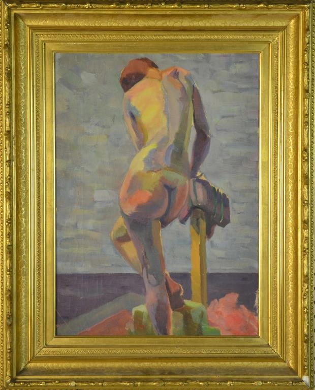 Attr. Andre Derain Oil Painting on Canvas: Painted to depict a standing nude, apparently unsigned but inscribed en verso "Derain, Purchased 1972, San Francisco, Sansome St., Derain French Painter, Originally NY, 30 yrs old.". Andre Derain(1880