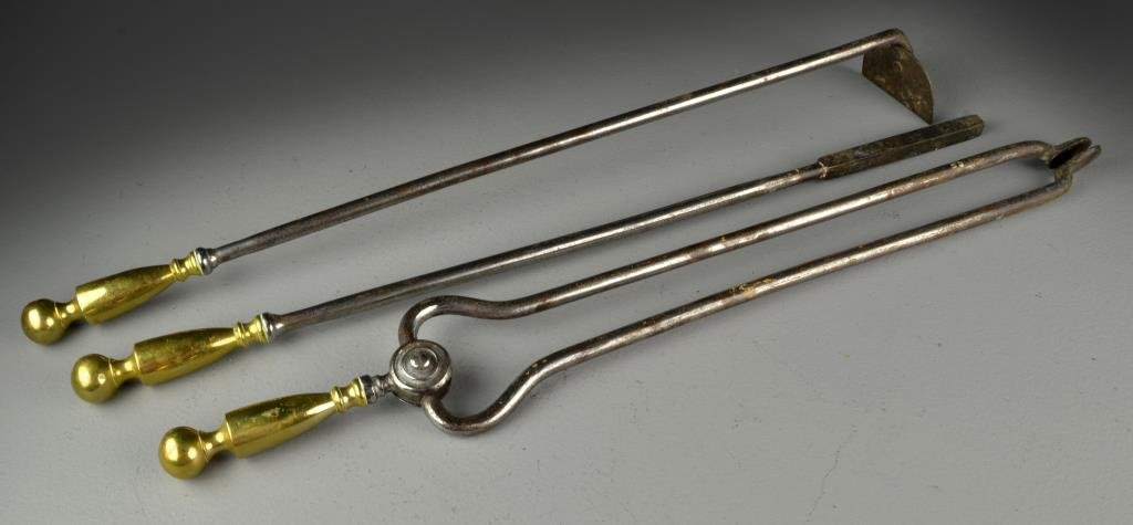 (3) Pcs. 19th c. Brass and Steel Fireplace Tools: To include three tools all having turned brass handles, each measures approximately 26"L.